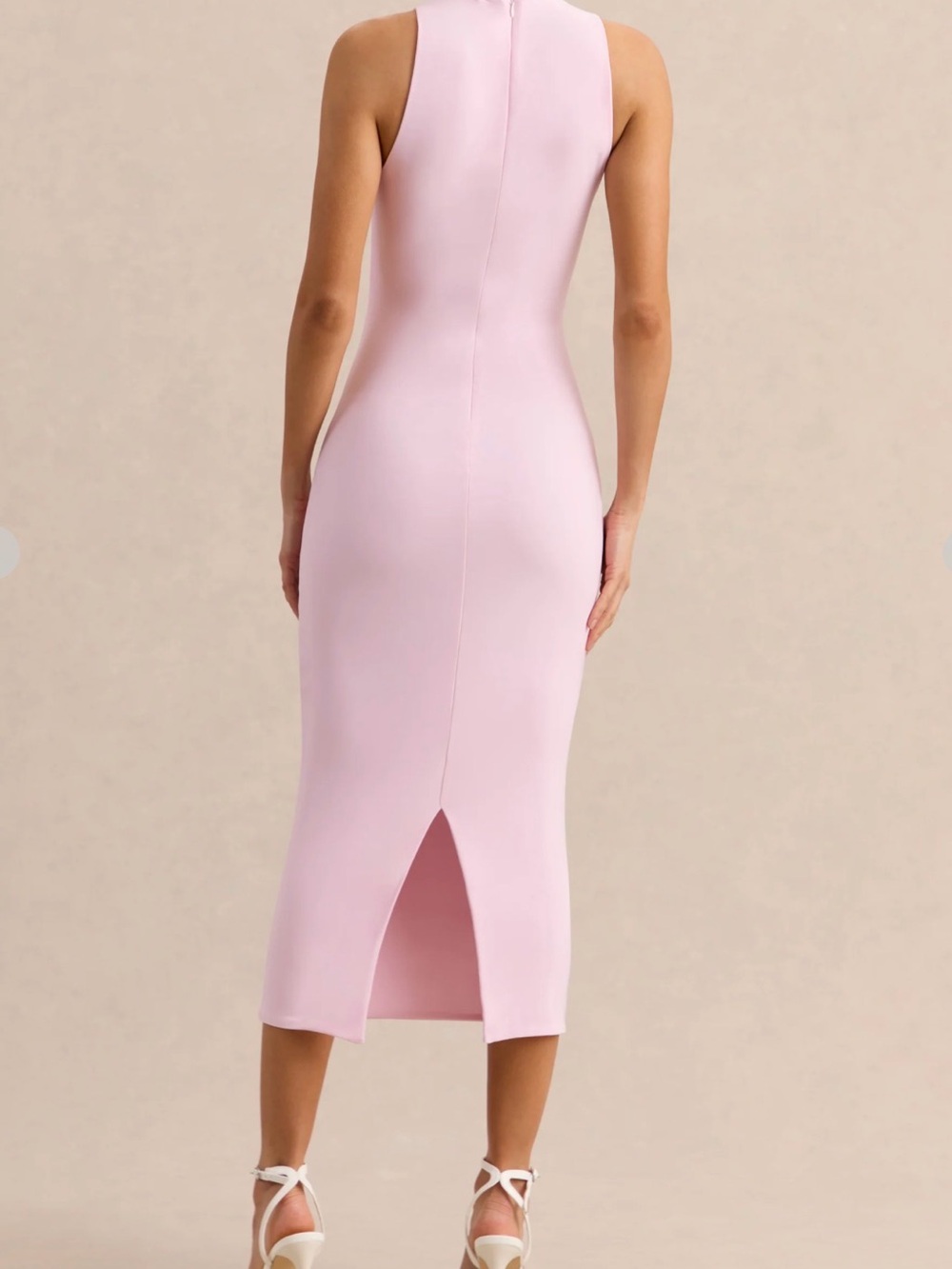 Light Pink High Neck Midi Dress with Cape